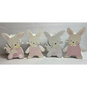 CARTERS WOOD JUMBO CLOTHESPIN-BUNNY RABBIT PAINTED 4” X 5 1/2” - 4 CLOTH…